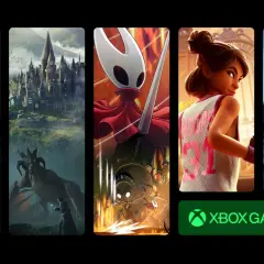 Kolaż z gier: postać z LoL, Hogwart, Hollow Knight, postać z gry sportowej, postać z gry akcji. Logo Xbox Game Pass.