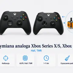 Dwa pady Xbox One i nowe analogi. Proces obejmuje kalibrację, wymianę i czyszczenie pada.