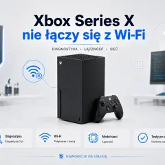 Konsola Xbox Series X z kontrolerem, symbol Wi-Fi z przekreśleniem.