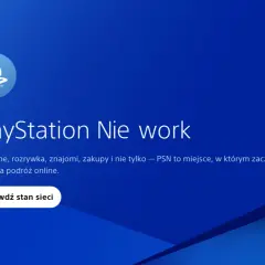 Niebieski ekran z logo PlayStation i tekstem "PlayStation Nie work".