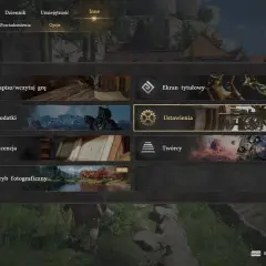 Menu gry z opcjami: Zapisz/wczytaj grę, Ustawienia, Ekran tytułowy. W tle widać efekt motion blur.
