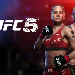 EA SPORTS UFC 5 na PC. Dwie postacie zawodników UFC, kobieta i mężczyzna, gotowi do walki.