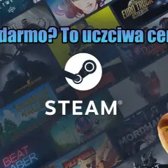 Darmowe gry na Steam to świetna okazja! Tło pełne okładek gier i logo Steam.