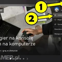 Xbox realizacja kodu: kliknij ikonę profilu (1), a następnie Ustawienia (2), aby zarządzać kontem.