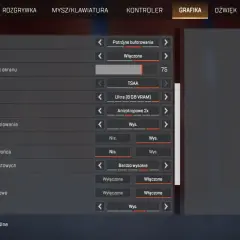 Ustawienia grafiki w Apex Legends: V-sync, AMD Anti-Lag 2, TSAA, Ultra (8 GB VRAM). Sprawdź wymagania gry.