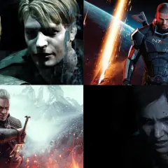 Cztery postacie z gier: James Sunderland, Commander Shepard, Geralt z Rivii i Ellie.