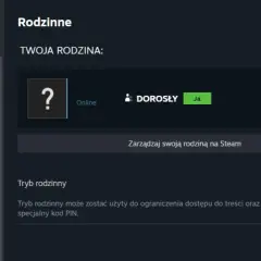 Ustawienia Steam: Rodzinne. Widok panelu zarządzania rodziną na Steam, gdzie można skonfigurować tryb rodzinny.