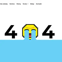 Grafika przedstawia cyfry 404 z emotikoną płaczącą ze śmiechu, na tle białym i niebieskim.