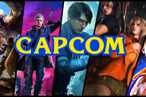 Kolaż postaci z gier Capcom: potwór z Monster Hunter, Nero z Devil May Cry, Leon Kennedy i Ashley Graham z Resident Evil 4, oraz Guile z Street Fighter.