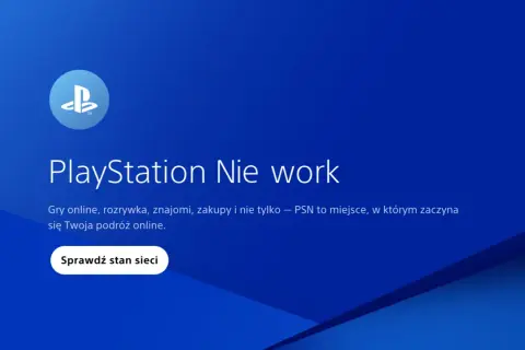 Niebieski ekran z logo PlayStation i tekstem "PlayStation Nie work".