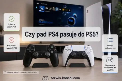 Pad PS4 i PS5 obok siebie, z informacjami o kompatybilności.