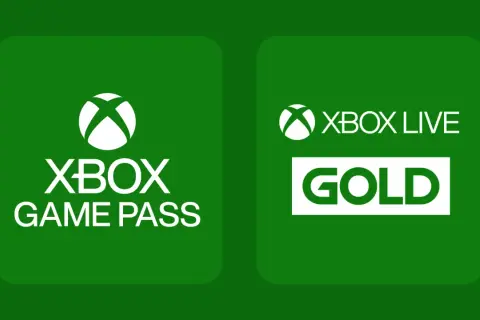 Logo Xbox Game Pass i Xbox Live Gold na zielonym tle.