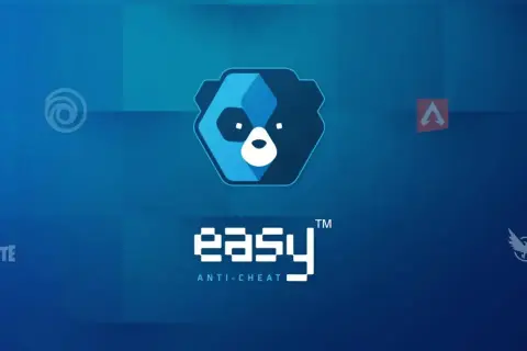 Logo Easy Anti-Cheat z ikonami gier: Fortnite, Apex Legends, Ubisoft, The Division.
