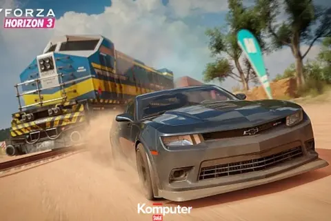 Forza Horizon 3: czarny Chevrolet Camaro ściga się z pociągiem. Sprawdź forza horizon 3 wymagania, by cieszyć się tą grafiką!