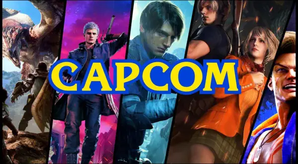 Kolaż postaci z gier Capcom: potwór z Monster Hunter, Nero z Devil May Cry, Leon Kennedy i Ashley Graham z Resident Evil 4, oraz Guile z Street Fighter.