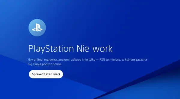 Niebieski ekran z logo PlayStation i tekstem "PlayStation Nie work".