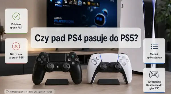 Pad PS4 i PS5 obok siebie, z informacjami o kompatybilności.