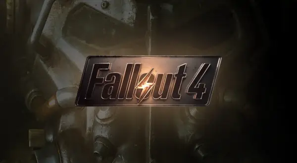 Logo Fallout 4 na tle pancerza. Sprawdź, czy Twój sprzęt spełnia fallout 4 wymagania, by przetrwać w postapokaliptycznym świecie.