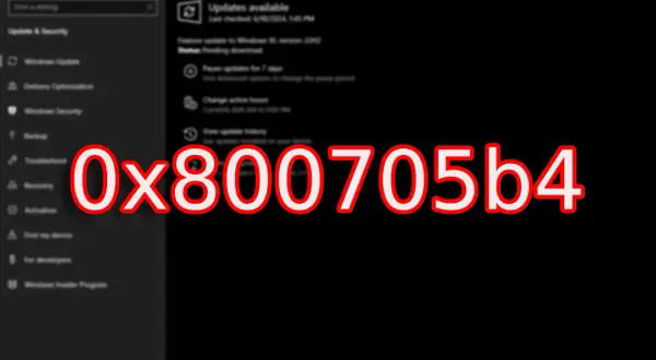 Błąd 0x800705b4 podczas aktualizacji systemu Windows. Ekran ustawień aktualizacji.
