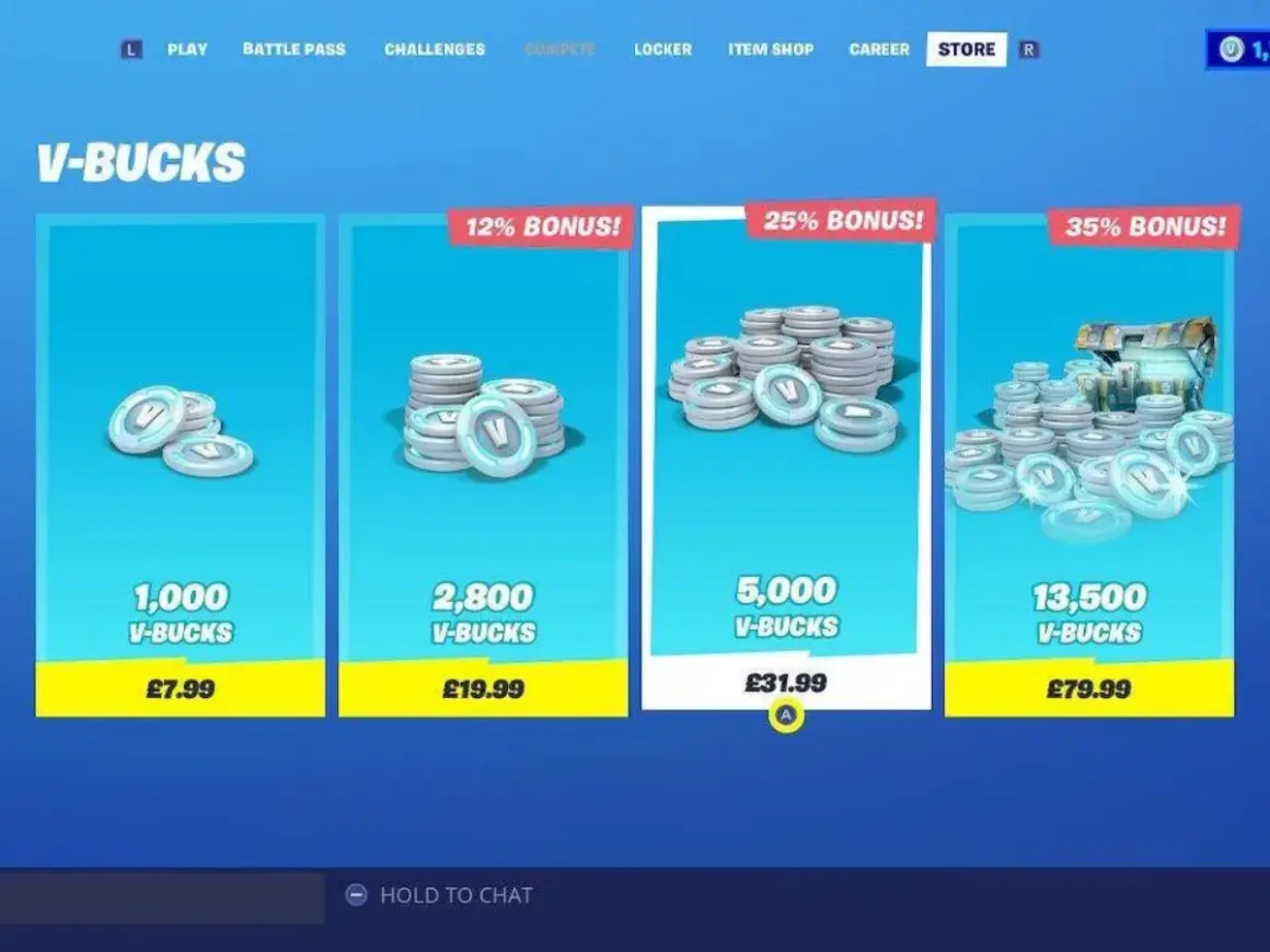 Sklep Fortnite: pakiety V-dolców. Najdroższy skin w Fortnite kupisz za 13,500 V-dolców, co kosztuje £79.99.
