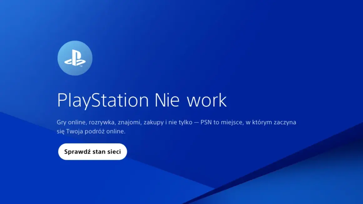 Niebieski ekran z logo PlayStation i tekstem "PlayStation Nie work".