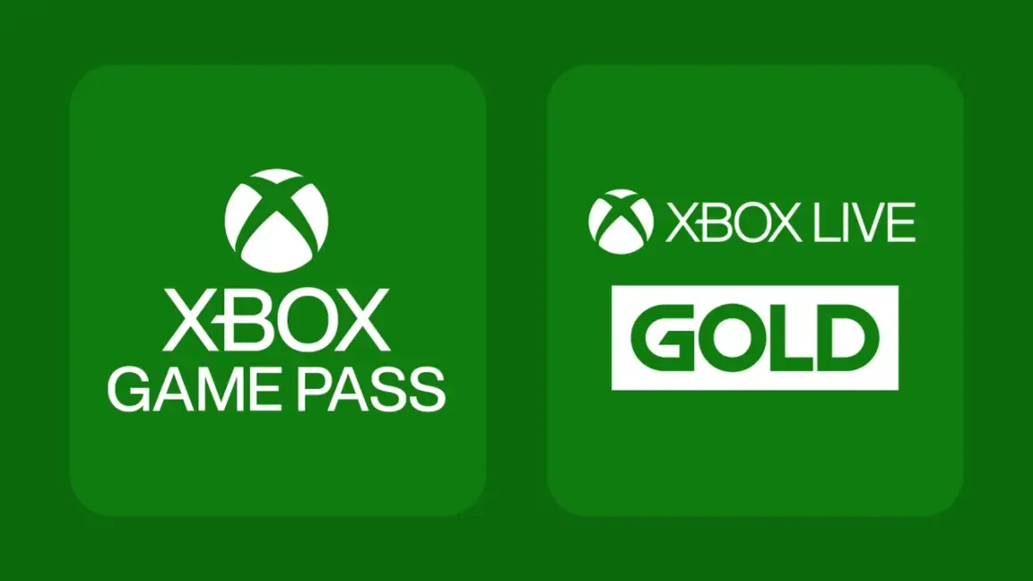 Logo Xbox Game Pass i Xbox Live Gold na zielonym tle.