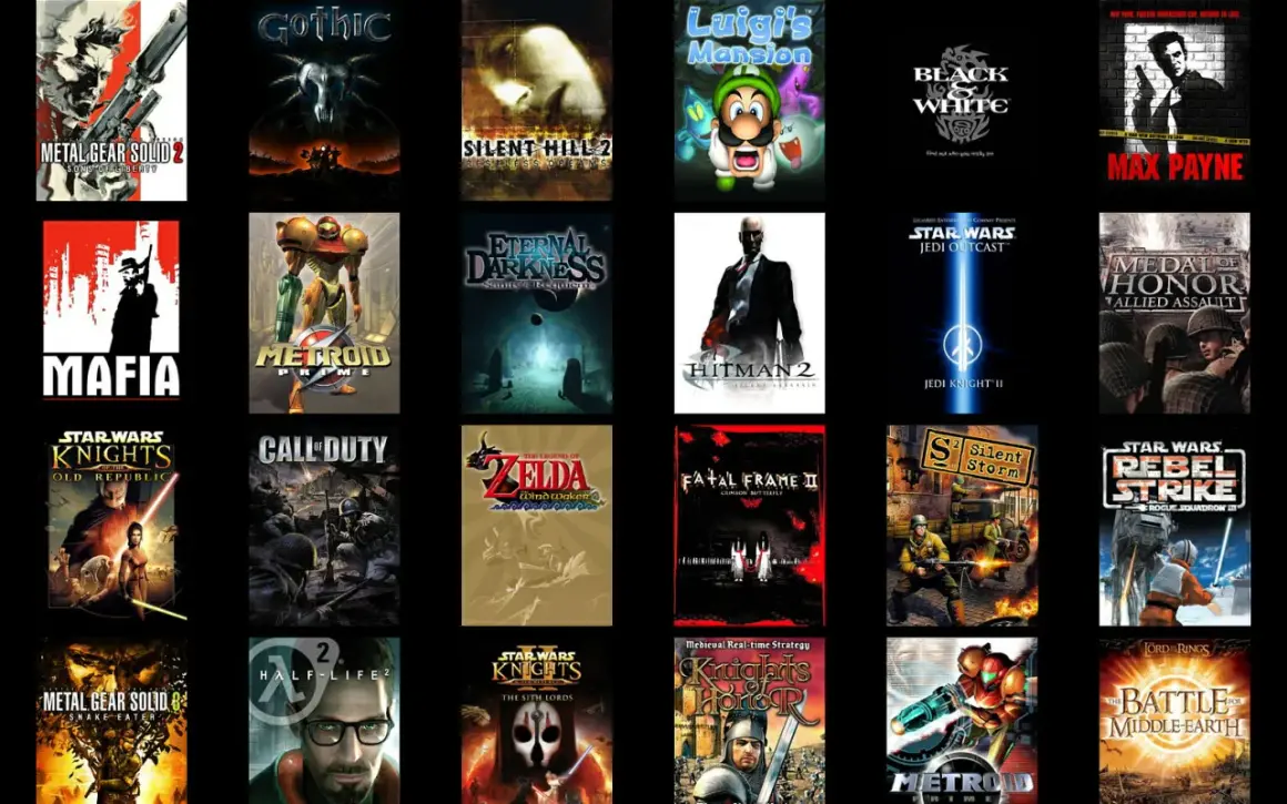Kolekcja okładek gier, w tym Metal Gear Solid, Gothic, Mafia, Metroid Prime, Silent Hill 2, Hitman 2, Star Wars: Knights of the Old Republic, Call of Duty, The Legend of Zelda: The Wind Waker, Half-Life 2 i inne, które z pewnością należą do najlepszych...