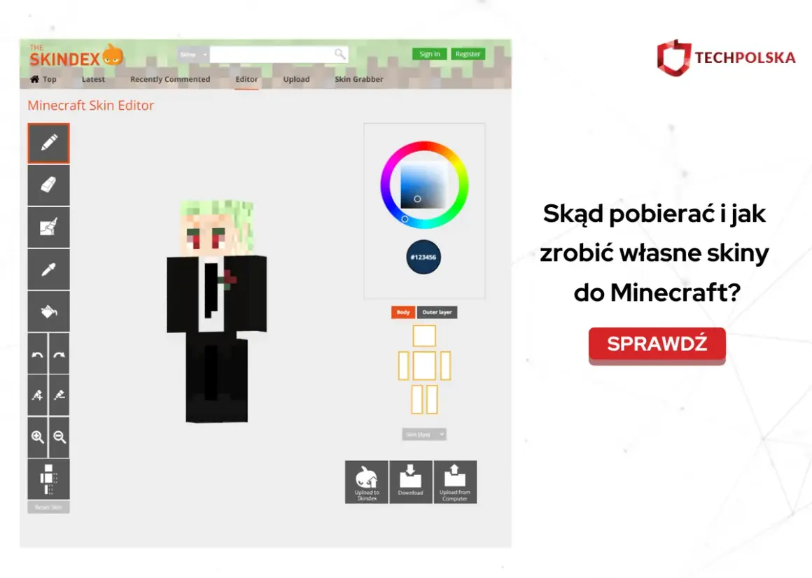 Strona do robienia skinów Minecraft, gdzie możesz stworzyć własną postać.
