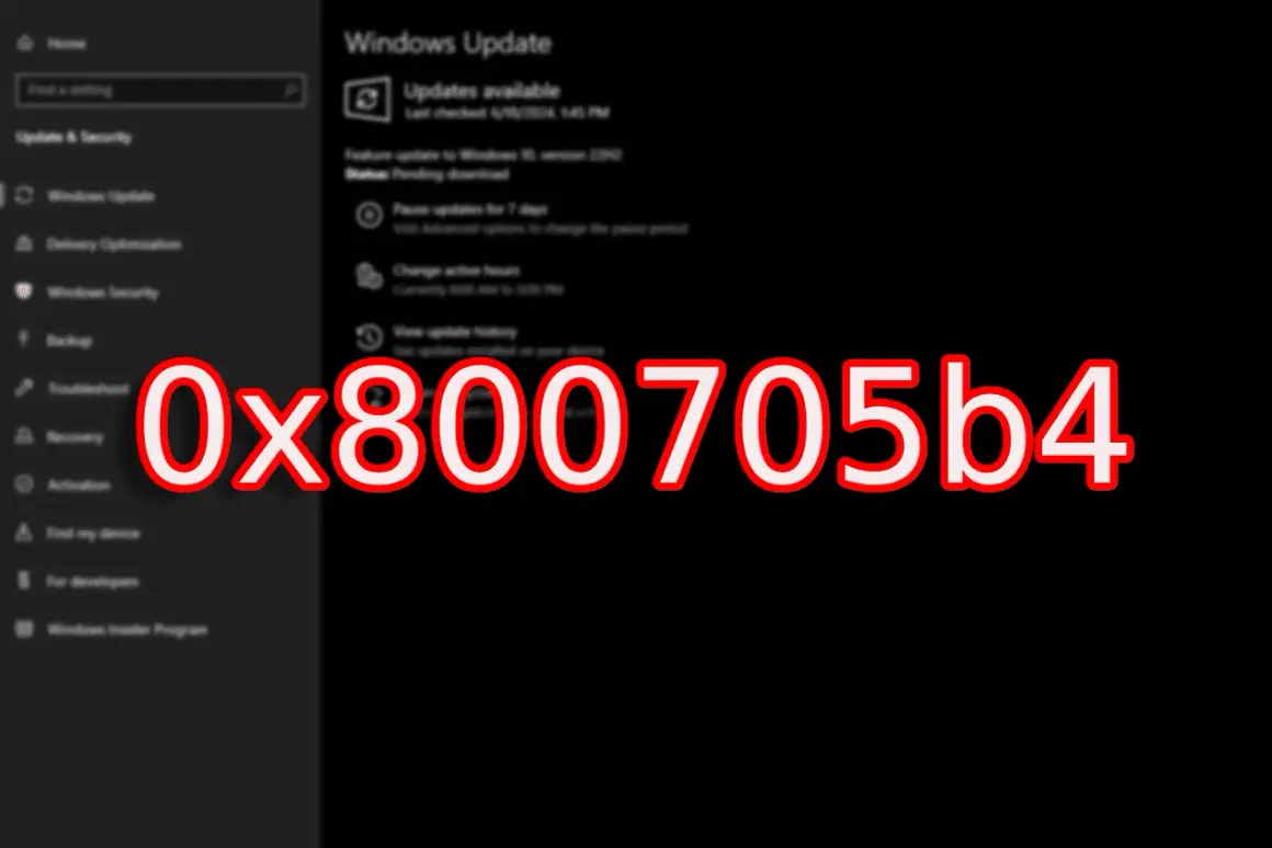 Błąd 0x800705b4 podczas aktualizacji systemu Windows. Ekran ustawień aktualizacji.