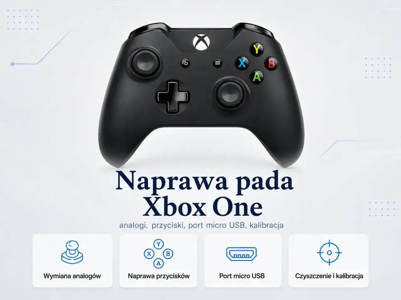 Czarny pad Xbox One, gotowy do naprawy. Wymiana analogów, przycisków, portu micro USB i kalibracja.
