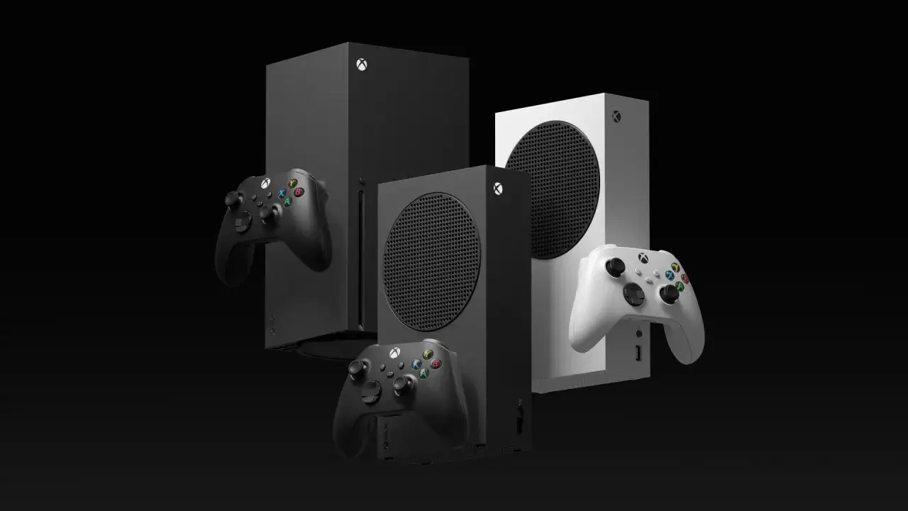 Dwa modele konsoli Xbox Series X i S z kontrolerami. To jest co to jest Xbox – centrum rozrywki.