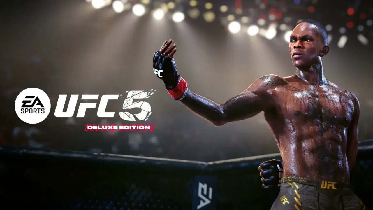 UFC 5 Deluxe Edition na PC. Zwycięski zawodnik w oktagonie, gotowy na kolejne starcie.