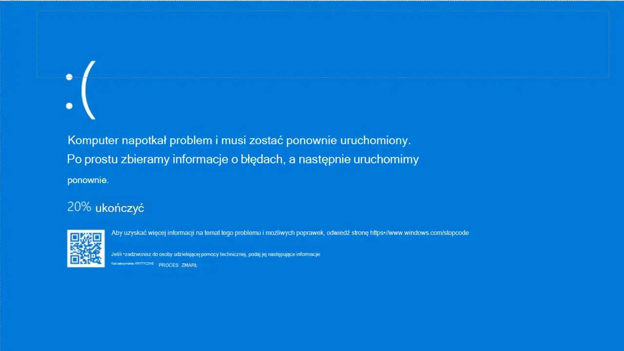 Niebieski ekran błędu Windows z komunikatem 