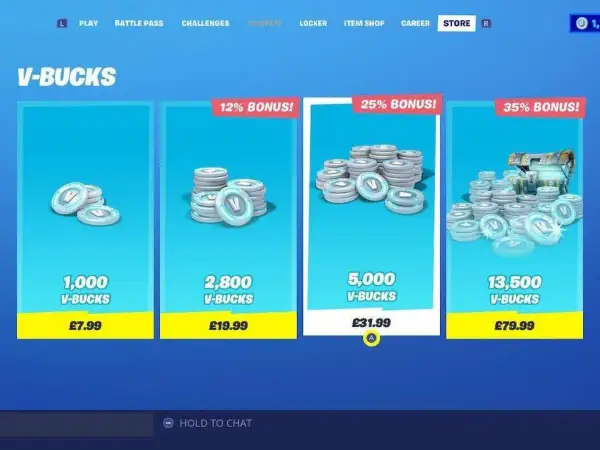 Sklep Fortnite: pakiety V-dolców. Najdroższy skin w Fortnite kupisz za 13,500 V-dolców, co kosztuje £79.99.