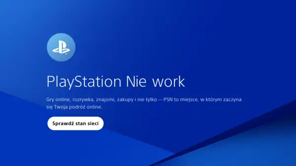 Niebieski ekran z logo PlayStation i tekstem "PlayStation Nie work".