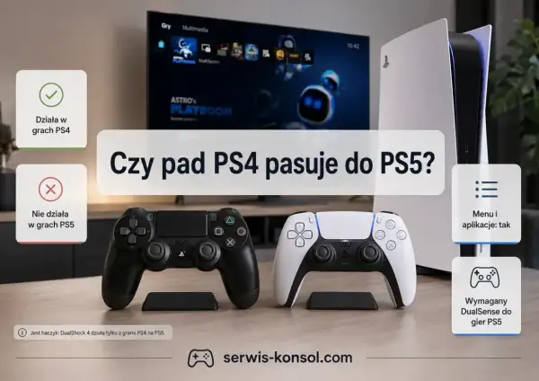 Pad PS4 i PS5 obok siebie, z informacjami o kompatybilności.