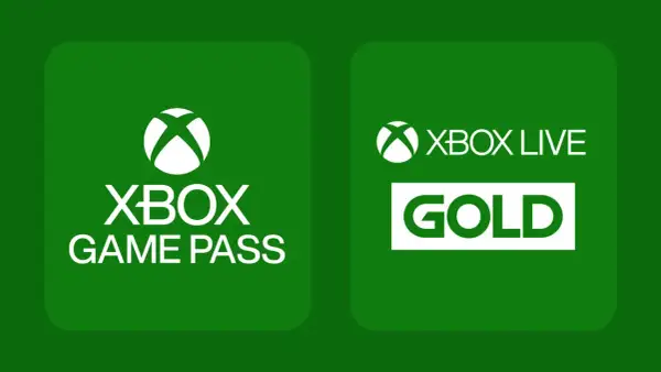 Logo Xbox Game Pass i Xbox Live Gold na zielonym tle.
