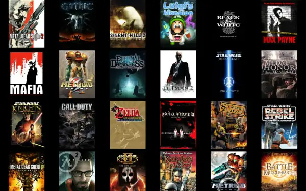 Kolekcja okładek gier, w tym Metal Gear Solid, Gothic, Mafia, Metroid Prime, Silent Hill 2, Hitman 2, Star Wars: Knights of the Old Republic, Call of Duty, The Legend of Zelda: The Wind Waker, Half-Life 2 i inne, które z pewnością należą do najlepszych...